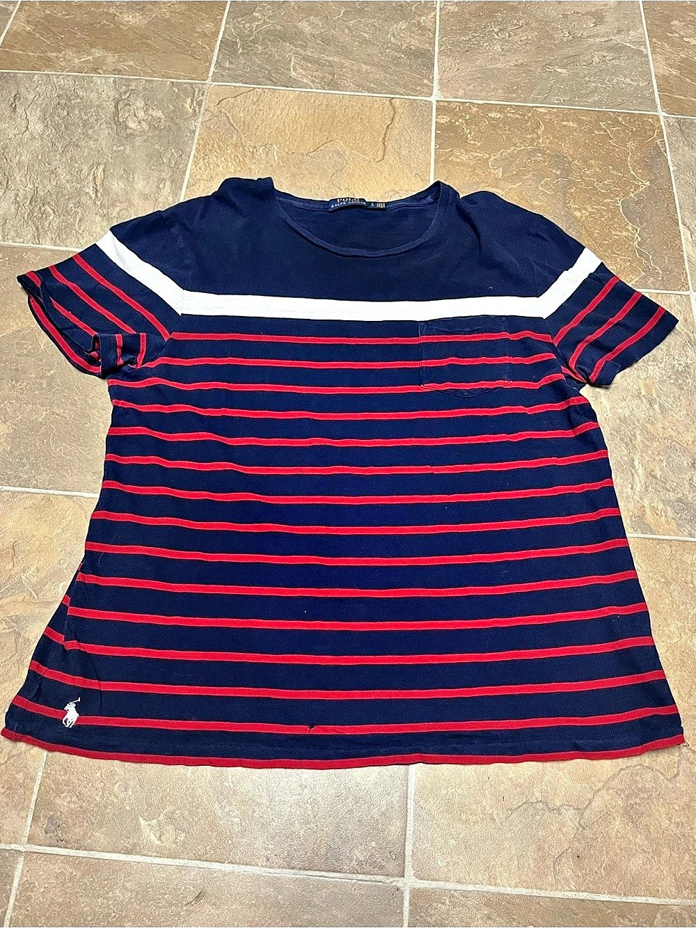 Polo Ralph Lauren Classic Fit Striped Pocket T-Shirt Blue & Red Boys Large